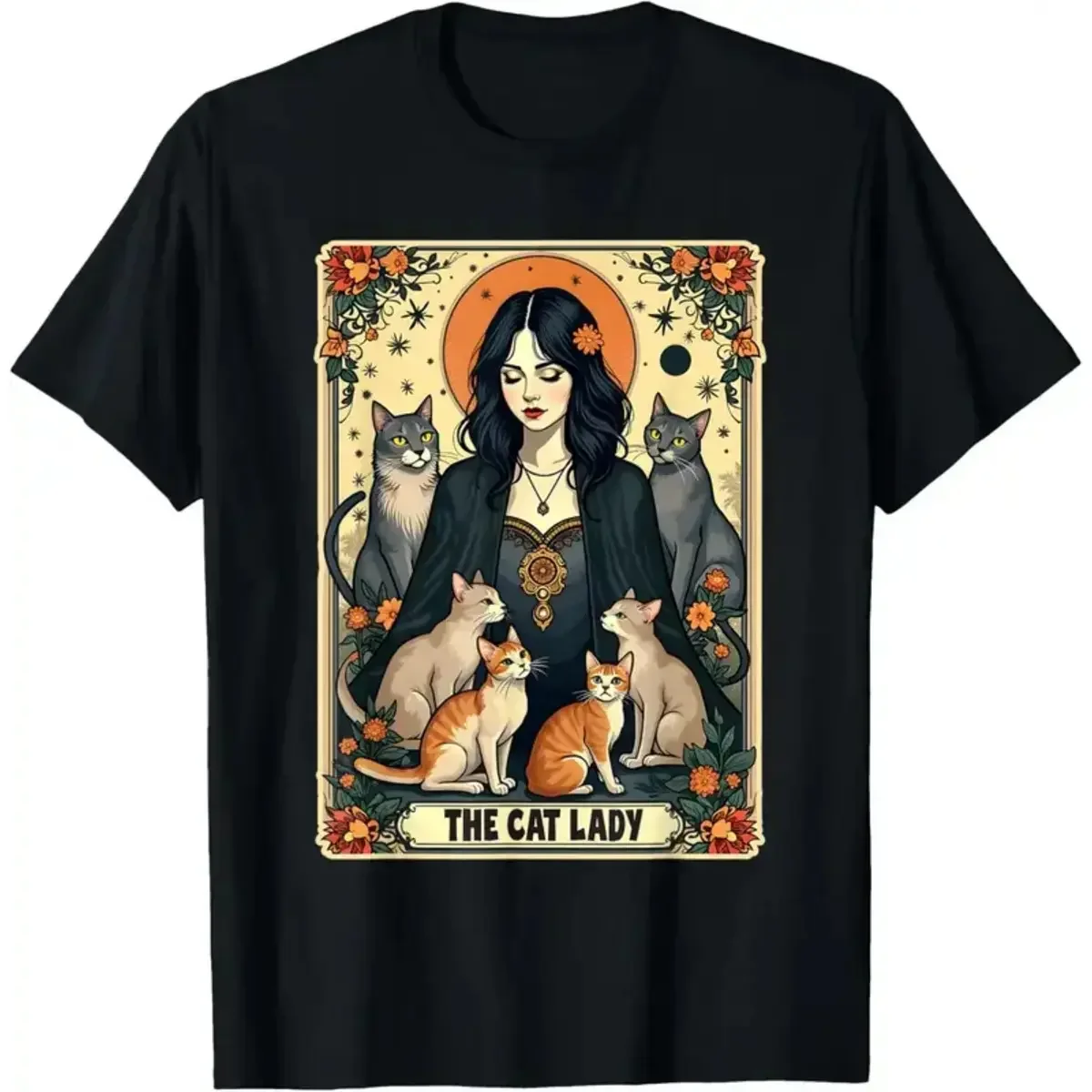Undershirt Crew Neck - Uniseks, Kedi Temalı Tarot Kartı Baskılı